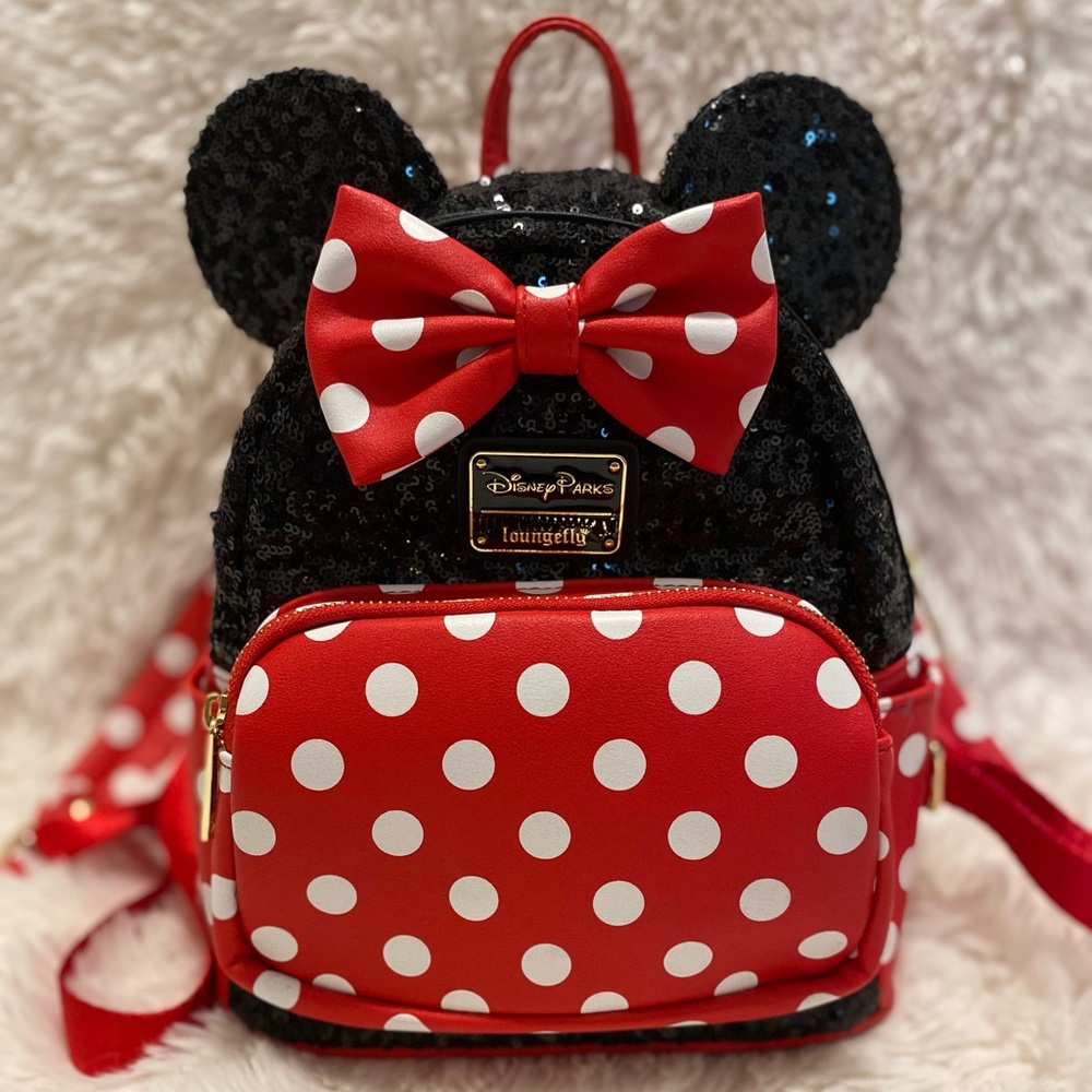 Disney loungefly Minnie Mouse mini polka dot sequence backpack purse
